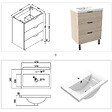 AICA SANITAIRE - AICA Meuble de salle de bain mural avec pieds 60 cm  Chêne - 3 tiroirs + Lavabo Céramique - vignette