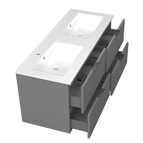 AICA SANITAIRE - AICA Meuble de salle de bain mural 120 cm Anthracite - 4 tiroirs + Lavabo double en céramique - large