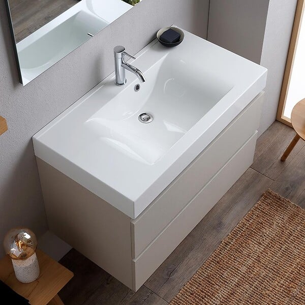 KIAMAMI VALENTINA - Meuble De Salle De Bains 90 Cm Gris Perle Avec Lavabo Et Miroir 90X70 | Valentina - large