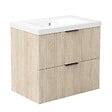 AICA SANITAIRE - AICA Meuble de salle de bain mural 60 cm Chêne - 2 tiroirs + Lavabo Céramique - vignette