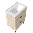 AICA SANITAIRE - AICA Meuble de salle de bain mural avec pieds 60 cm Chêne - 3 tiroirs, lavabo céramique, Panneau AICA Sanitaire - vignette