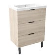 AICA SANITAIRE - AICA Meuble de salle de bain mural avec pieds Chêne 60 cm - 3 tiroirs, lavabo inclus - vignette