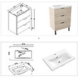 AICA SANITAIRE - AICA Meuble de salle de bain mural avec pieds Chêne 60 cm - 3 tiroirs, lavabo inclus - vignette