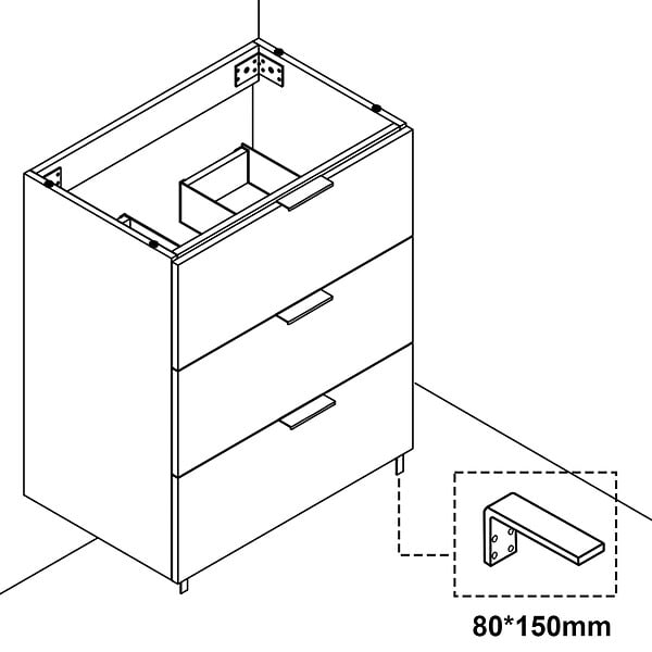 AICA SANITAIRE - AICA Meuble de salle de bain mural avec pieds Chêne 60 cm - 3 tiroirs, lavabo inclus - large