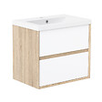 AICA SANITAIRE - Meuble de Salle de Bain Suspendu 60cm - Blanc et Chêne - 2 Tiroirs - Lavabo - Montage Détachable - vignette