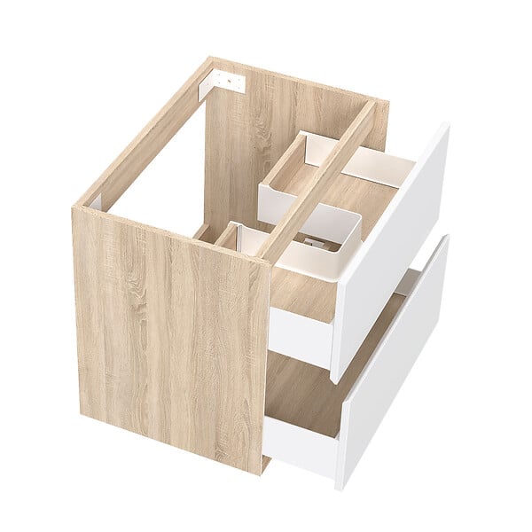 AICA SANITAIRE - Meuble de Salle de Bain Suspendu 60cm - Blanc et Chêne - 2 Tiroirs - Lavabo - Montage Détachable - large