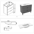 AICA SANITAIRE - AICA Meuble de salle de bain mural avec pieds 100 cm Anthracite - 3 tiroirs + Lavabo Céramique - vignette