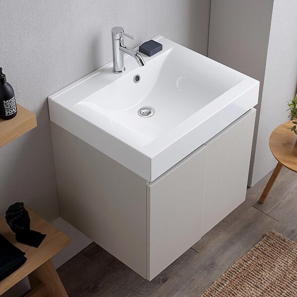 KIAMAMI VALENTINA - Meuble De Salle De Bains 60Cm Gris Perle Avec Lavabo Blanc | Valentina - large