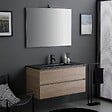 KIAMAMI VALENTINA - Meuble Salle De Bains 100Cm Chêne Avec Lavabo Noir Mat Et Miroir Avec Lampe | Berlin - vignette