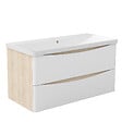 AICA SANITAIRE - AICA Ensemble Meuble Salle de Bain Suspendu 100cm, Blanc + Chêne, Moderne, Grand Tiroir - vignette