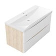 AICA SANITAIRE - AICA Ensemble Meuble Salle de Bain Suspendu 100cm, Blanc + Chêne, Moderne, Grand Tiroir - vignette