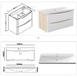 AICA SANITAIRE - AICA Ensemble Meuble Salle de Bain Suspendu 100cm, Blanc + Chêne, Moderne, Grand Tiroir - vignette
