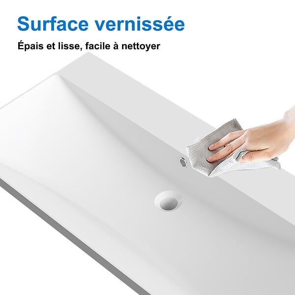 AICA SANITAIRE - AICA Ensemble Meuble Salle de Bain Suspendu 100cm, Blanc + Chêne, Moderne, Grand Tiroir - large