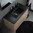 KIAMAMI VALENTINA - Meuble De Salle De Bains 90Cm 2 Tiroirs Chêne Avec Lavabo Noir, Miroir 90X70 Et Lampe | Berlin - vignette
