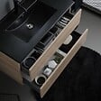 KIAMAMI VALENTINA - Meuble De Salle De Bains 90Cm 2 Tiroirs Chêne Avec Lavabo Noir, Miroir 90X70 Et Lampe | Berlin - vignette