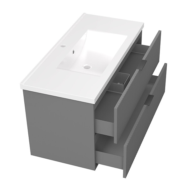 AICA SANITAIRE - AICA Meuble de salle de bain mural 100 cm Anthracite - 2 tiroirs + Lavabo Céramique - large