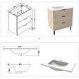 AICA SANITAIRE - AICA Meuble de salle de bain mural avec pieds Chêne 80 cm - 3 tiroirs, lavabo inclus - vignette