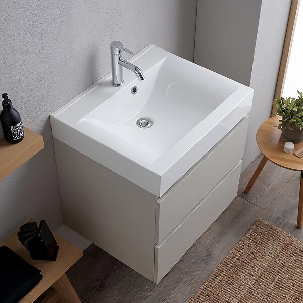 KIAMAMI VALENTINA - Meuble De Salle De Bain 60Cm 2 Tiroirs Gris Perle Avec Lavabo | Valentina - large