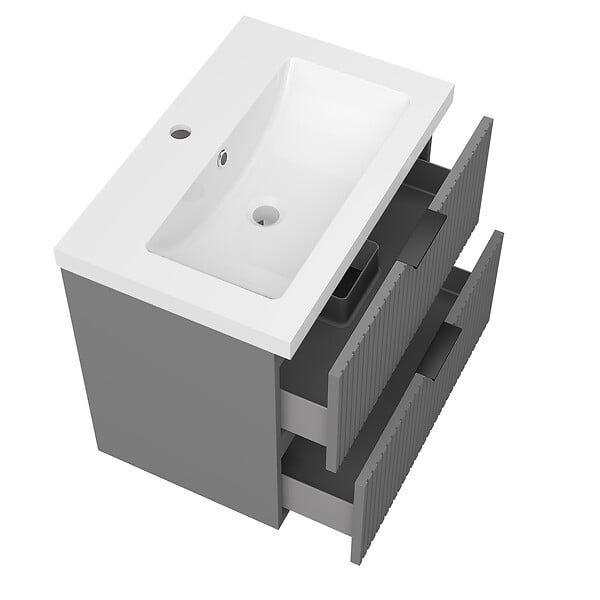 AICA SANITAIRE - AICA Meuble de salle de bain mural Anthracite 60 cm - 2 tiroirs, lavabo inclus - large