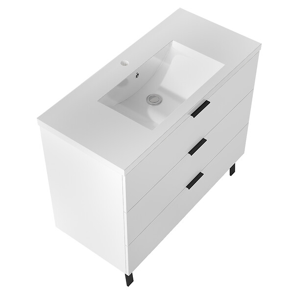AICA SANITAIRE - AICA Meuble de salle de bain mural avec pieds Blanc 100 cm - 3 tiroirs, lavabo inclus - large