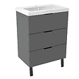 AICA SANITAIRE - AICA Meuble de salle de bain mural avec pieds Anthracite 60 cm - 3 tiroirs, lavabo inclus - vignette