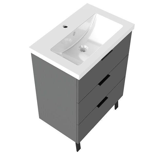 AICA SANITAIRE - AICA Meuble de salle de bain mural avec pieds Anthracite 60 cm - 3 tiroirs, lavabo inclus - large