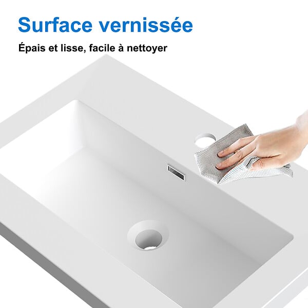 AICA SANITAIRE - AICA Meuble de salle de bain mural 60 cm Chêne - 2 tiroirs, lavabo (jointless & résistant) - large