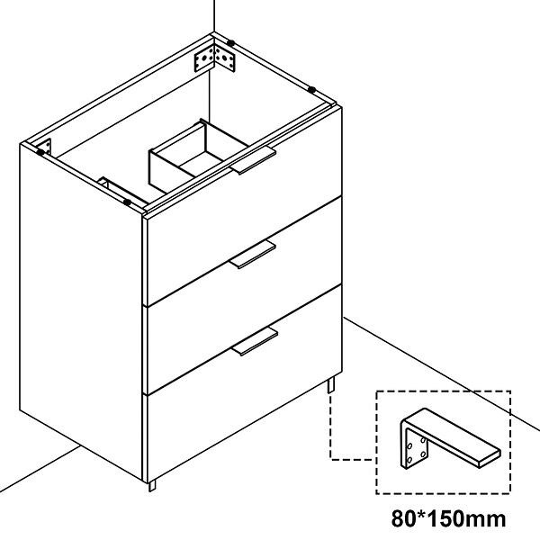 AICA SANITAIRE - AICA Meuble de salle de bain mural avec pieds 60 cm Anthracite - 3 tiroirs + Lavabo Céramique - large