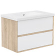 AICA SANITAIRE - Meuble de Salle de Bain Suspendu 80cm - Blanc et Chêne - 2 Tiroirs - Lavabo - Montage Détachable - vignette