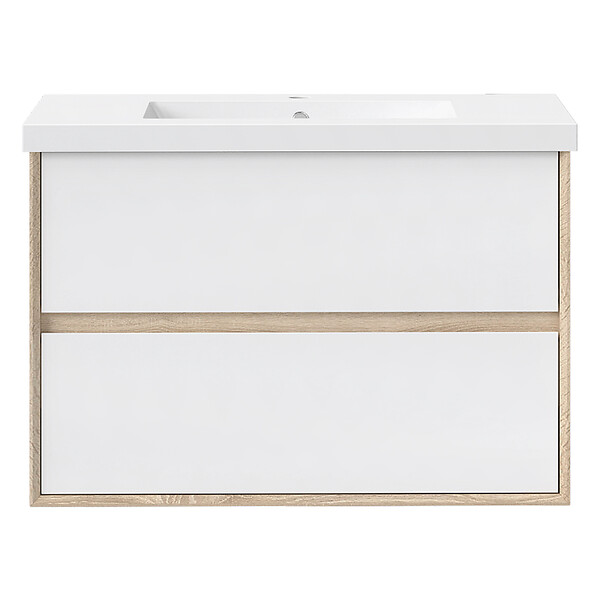 AICA SANITAIRE - Meuble de Salle de Bain Suspendu 80cm - Blanc et Chêne - 2 Tiroirs - Lavabo - Montage Détachable - large