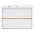 AICA SANITAIRE - Meuble de Salle de Bain Suspendu 80cm - Blanc et Chêne - 2 Tiroirs - Lavabo - Montage Détachable - vignette