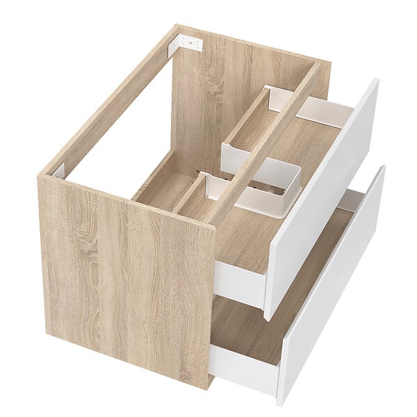 AICA SANITAIRE - Meuble de Salle de Bain Suspendu 80cm - Blanc et Chêne - 2 Tiroirs - Lavabo - Montage Détachable - large