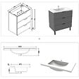 AICA SANITAIRE - AICA Meuble de salle de bain mural avec pieds Anthracite 80 cm - 3 tiroirs, lavabo inclus - vignette