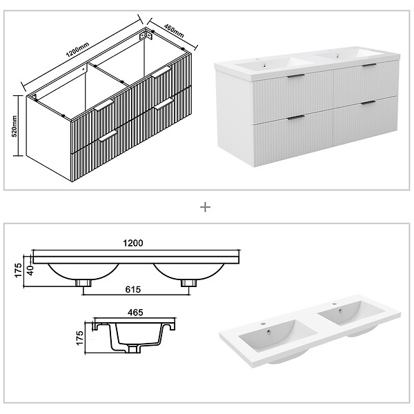 AICA SANITAIRE - AICA Meuble de salle de bain mural Blanc 120 cm - 4 tiroirs, lavabo inclus - large