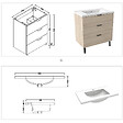 AICA SANITAIRE - AICA Meuble de salle de bain mural avec pieds 80 cm  Chêne - 3 tiroirs + Lavabo Céramique - vignette