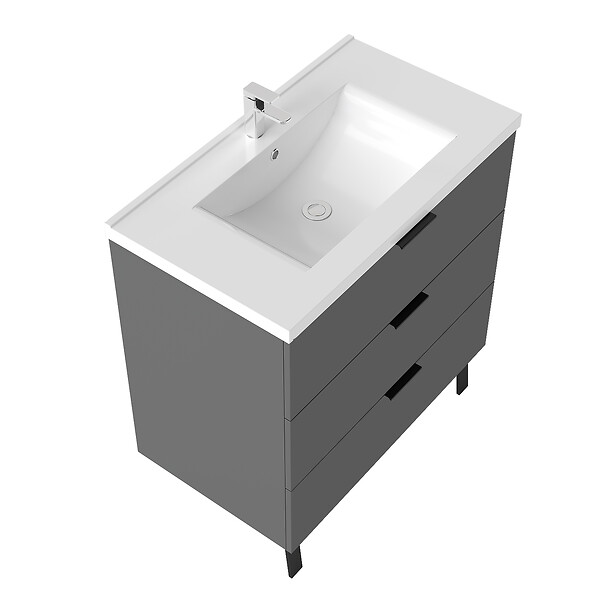 AICA SANITAIRE - AICA Meuble de salle de bain mural avec pieds 80 cm Anthracite - 3 tiroirs + Lavabo Céramique - large
