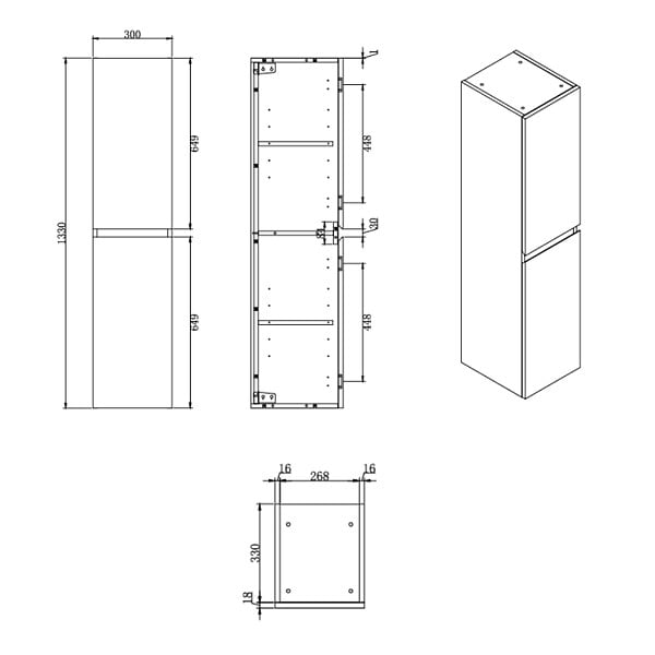 SWISS AQUA TECHNOLOGIES - B-Way 30x133x35 armoire de salle de bain sur pied, chêne mat (BWAY35OAKF) - large