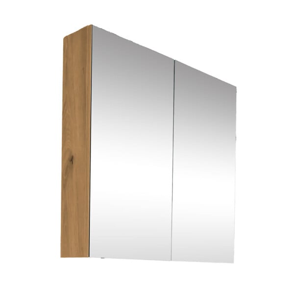 SWISS AQUA TECHNOLOGIES - Swiss Aqua Technologies B-Way 80x75 cm armoire de salle de bain en chêne lamellé-collé avec miroir intégré (BWAY80CABOAK) - large
