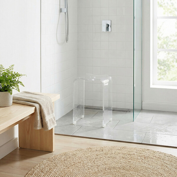 SWISS AQUA TECHNOLOGIES - Swiss Aqua Technologies Tabouret de salle de bain PMR antidérapant – sécurité et stabilité, Transparent (SATSTOLPLASTT) - large