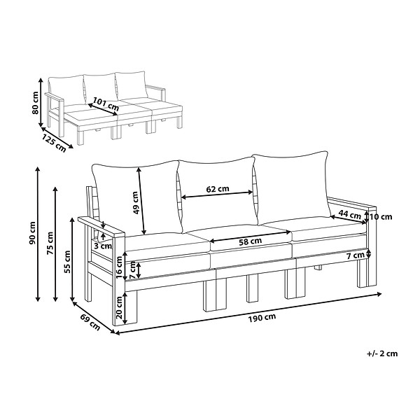 BELIANI - Banc avec coussin d'assise ISOLELLO 190 cm Réglable Acacia Marron - large