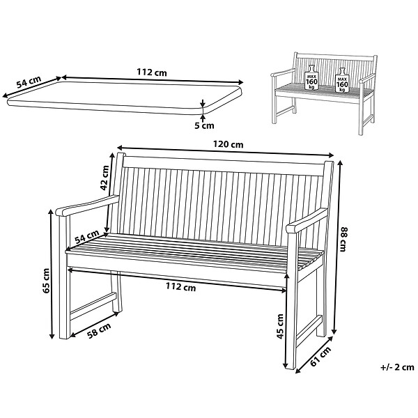 BELIANI - Banc avec coussin d'assise VIVARA 120 cm Bois d'acacia certifié Bleu marine - large
