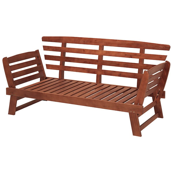 BELIANI - Banc avec coussin d'assise PORTICI 210 cm Bois d'eucalyptus Marron foncé/taupe - large