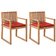 BELIANI - Lot de 2 chaises de jardin avec coussins SASSARI PREMIUM  Bois d\'acacia certifié Rouge - vignette