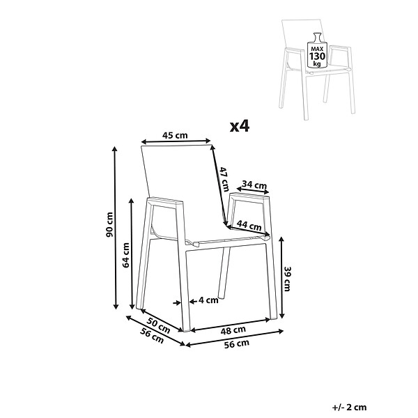 BELIANI - Lot de 4 chaises de jardin TIANO Métal Taupe - large