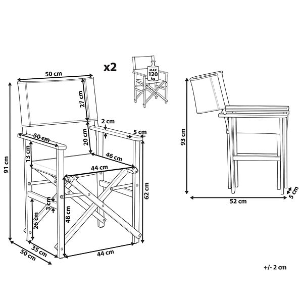 BELIANI - Lot de 2 chaises de jardin CINE Acacia Blanc cassé - large