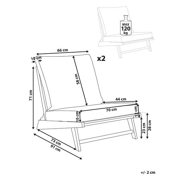 BELIANI - Lot de 2 chaises de jardin avec coussins MICCIANO Acacia Blanc cassé - large