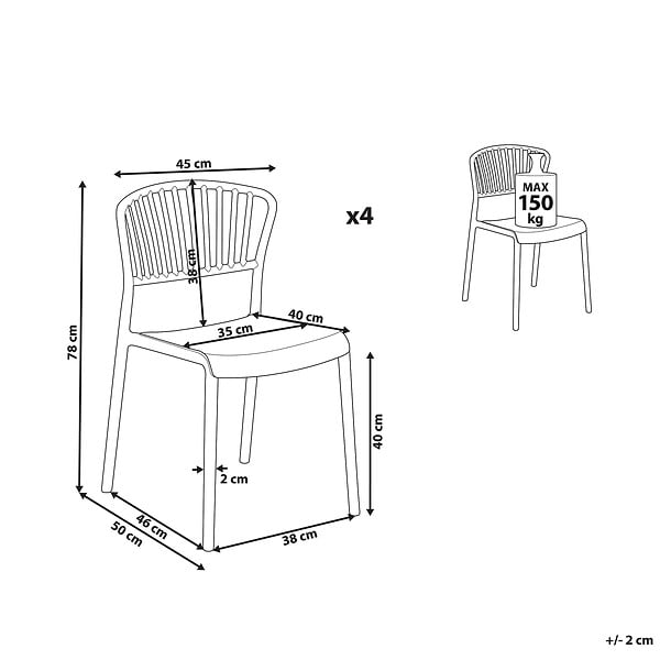 BELIANI - Lot de 4 chaises de jardin GELA Taupe - large
