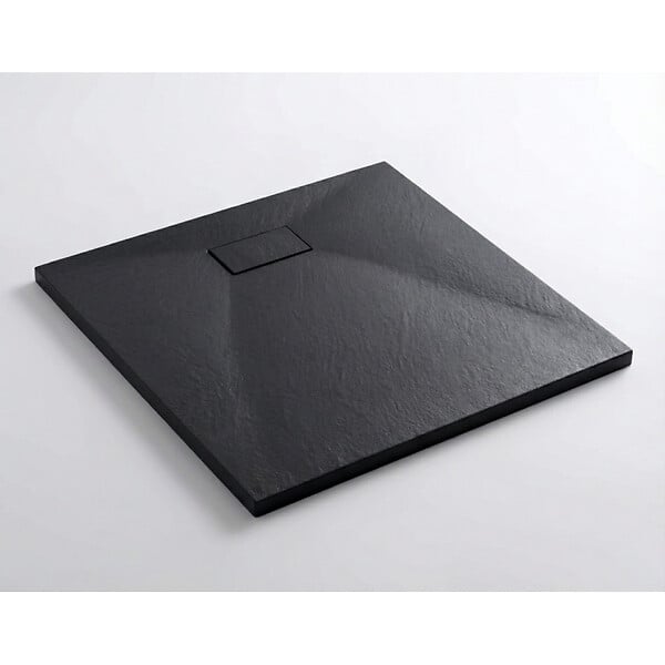 CERAMIA - Essential 80x80 cm receveur de douche carré à poser SMC avec surface effet pierre, noir (CERAES8080B) - large