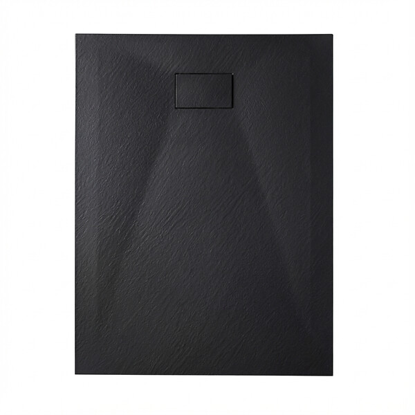 CERAMIA - Ceramia Essential 140x80 cm receveur de douche rectangulaire à poser SMC avec surface effet pierre, noir (CERAES14080B) - large