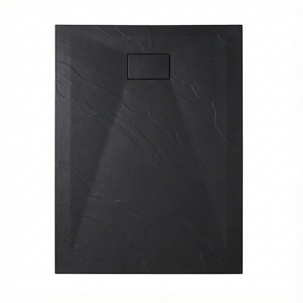 CERAMIA - Ceramia PixL 120x80 cm receveur de douche rectangulaire à poser en résine composite avec surface effet pierre, noir (CERAPX12080B) - large